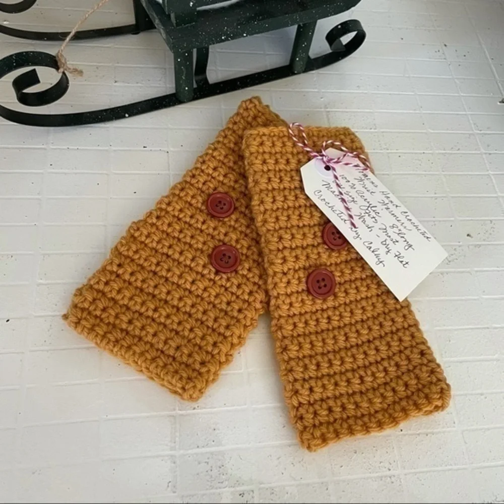 Handmade Texting Gaming Fingerless Gloves Sunflower Yellow Buttons Gift